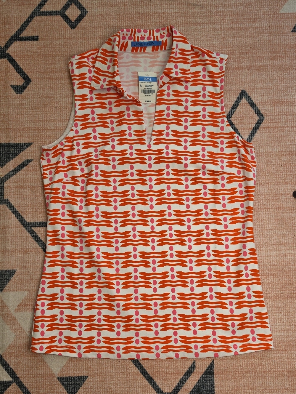 J. McLaughlin Sleeveless Collared Tank - Orange & Pink Geometric
